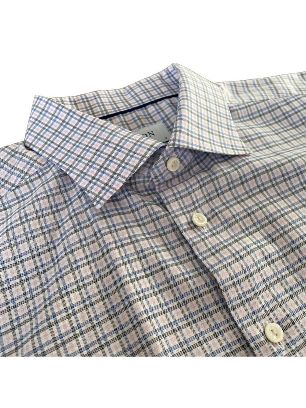 ETON Contemporary Fit Men's Button Up Dress Shirt Plaid Sz 46/18 NWOT